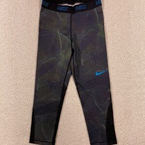Nike Black and Blue Graphic Leggings cropped